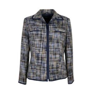Sag Harbor Tweed Blazer Size 12 Multi Color Full Front Zip Faux Chest Pockets